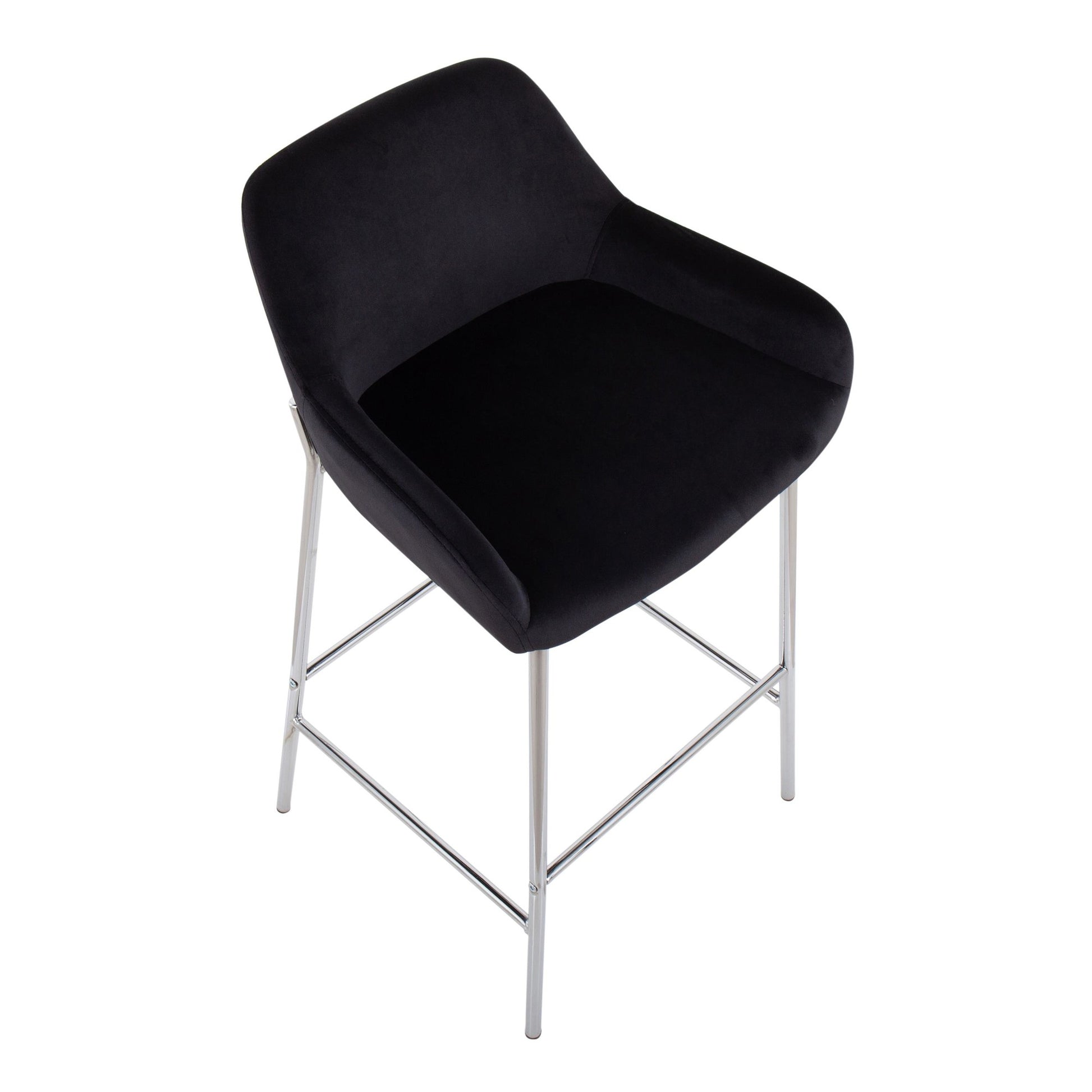 Daniella Contemporary Fixed-Height Bar Stool in Chrome Metal and Black Velvet By LumiSource - Set of 2 | Bar Stools | Modishstore - 3
