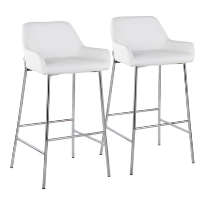 Daniella Contemporary Fixed-Height Bar Stool in Chrome Metal and Camel Faux Leather By LumiSource - Set of 2 | Bar Stools | Modishstore - 17