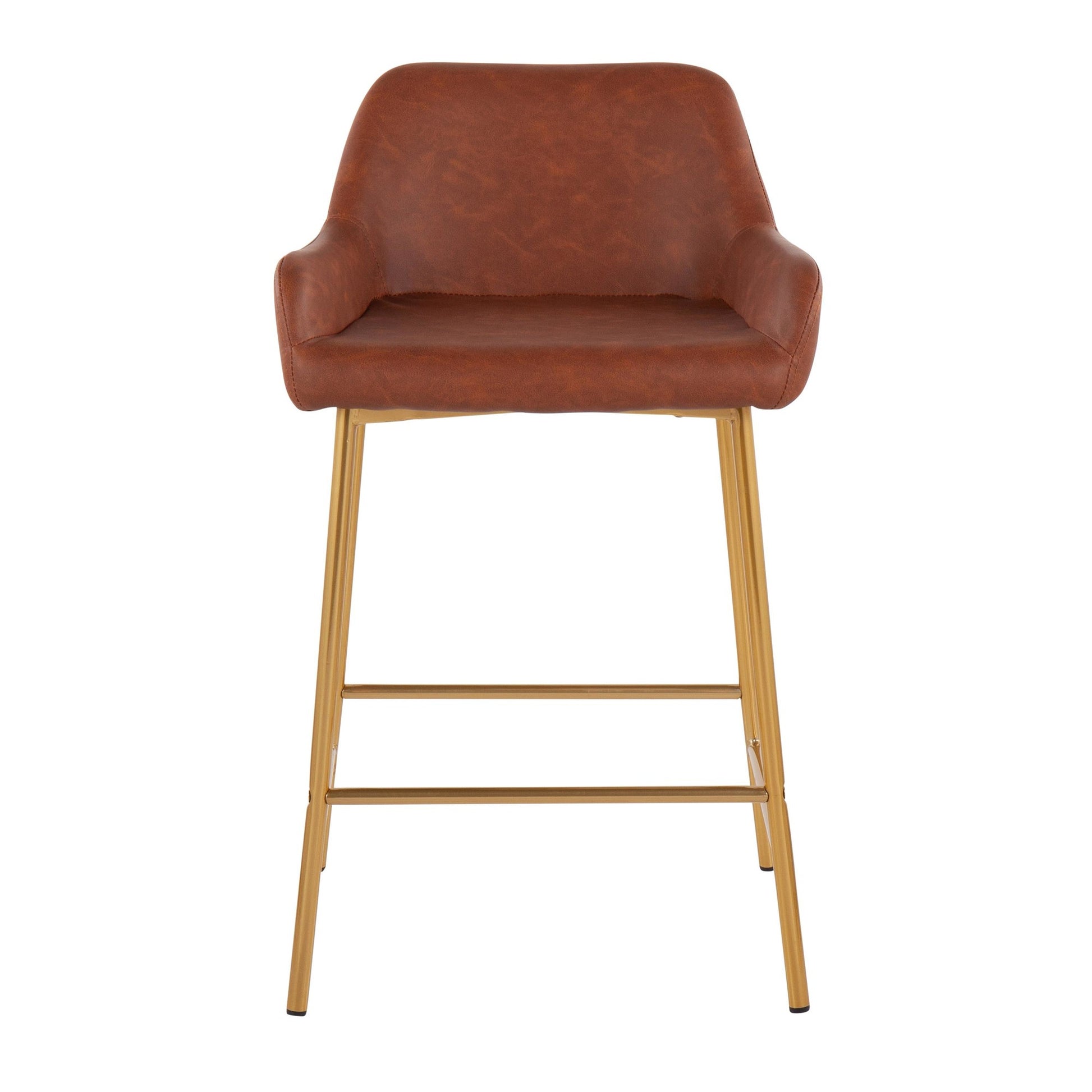 Daniella Contemporary/Glam Fixed-Height Counter Stool in Gold Metal and Camel Faux Leather By LumiSource - Set of 2 | Counter Stools | Modishstore - 3