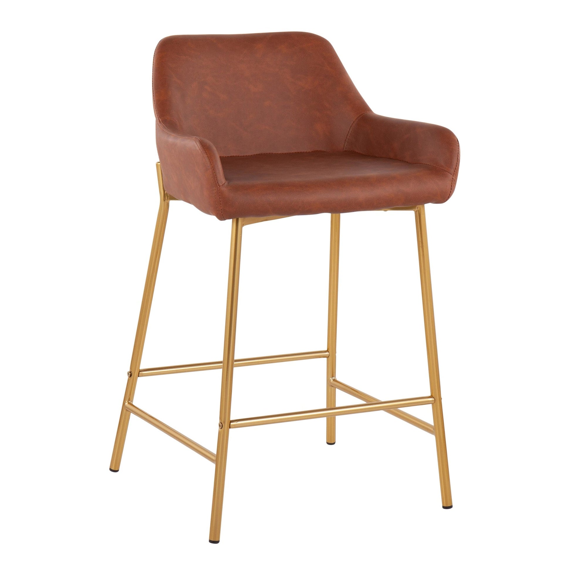 Daniella Contemporary/Glam Fixed-Height Counter Stool in Gold Metal and Camel Faux Leather By LumiSource - Set of 2 | Counter Stools | Modishstore - 7