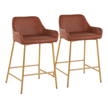 Daniella Contemporary/Glam Fixed-Height Counter Stool in Gold Metal and Camel Faux Leather By LumiSource - Set of 2 | Counter Stools | Modishstore - 2