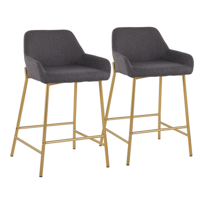 Daniella Contemporary/Glam Fixed-Height Counter Stool in Gold Metal & Charcoal Fabric By LumiSource - Set of 2 | Counter Stools | Modishstore - 2