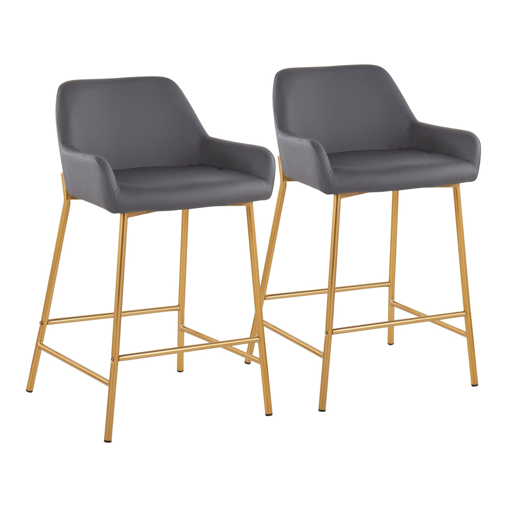 Daniella Contemporary/Glam Fixed-Height Counter Stool in Gold Metal and Camel Faux Leather By LumiSource - Set of 2 | Counter Stools | Modishstore - 11