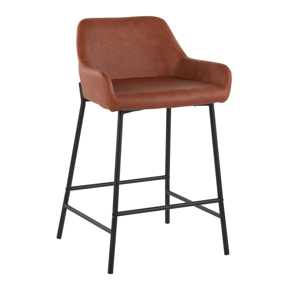 Daniella Industrial Fixed-Height Counter Stool in Black Metal and Camel Faux Leather By LumiSource - Set of 2 | Counter Stools | Modishstore - 7