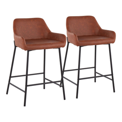 Daniella Industrial Fixed-Height Counter Stool in Black Metal and Camel Faux Leather By LumiSource - Set of 2 | Counter Stools | Modishstore - 2