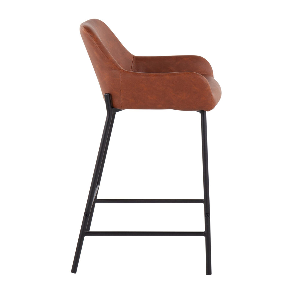 Daniella Industrial Fixed-Height Counter Stool in Black Metal and Camel Faux Leather By LumiSource - Set of 2 | Counter Stools | Modishstore - 8