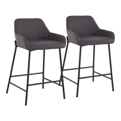 Daniella Industrial Fixed-Height Counter Stool in Black Metal and Charcoal Fabric By LumiSource - Set of 2 | Counter Stools | Modishstore - 2