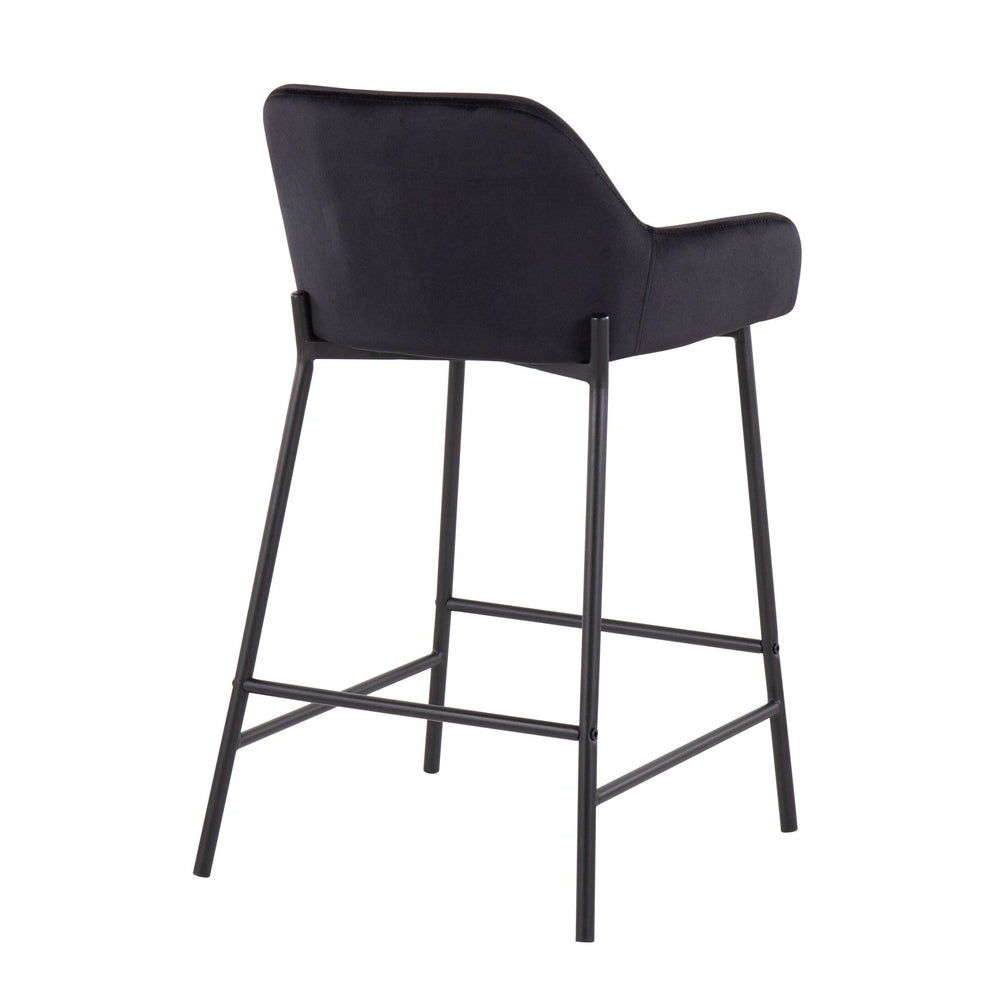 Daniella Industrial Fixed-Height Counter Stool in Black Metal and Black Velvet By LumiSource - Set of 2 | Counter Stools | Modishstore - 9