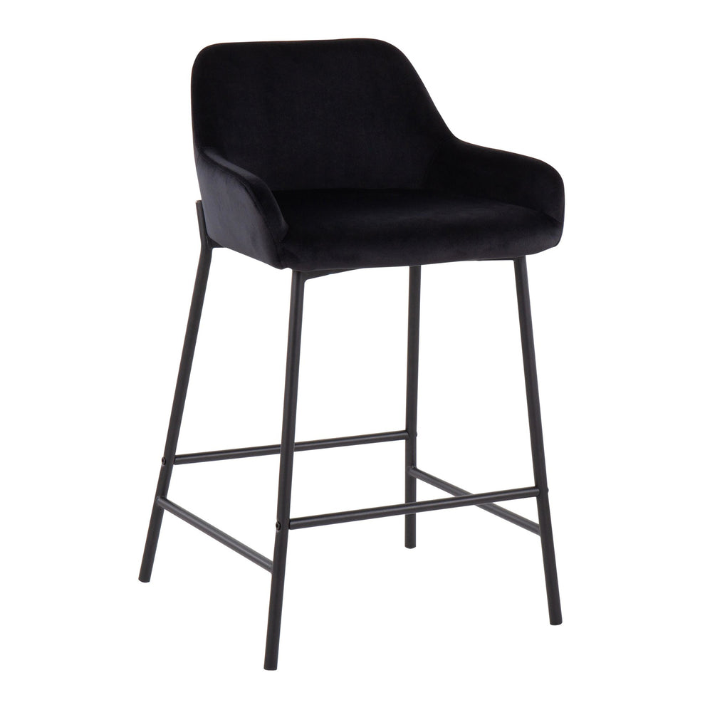 Daniella Industrial Fixed-Height Counter Stool in Black Metal and Black Velvet By LumiSource - Set of 2 | Counter Stools | Modishstore - 7