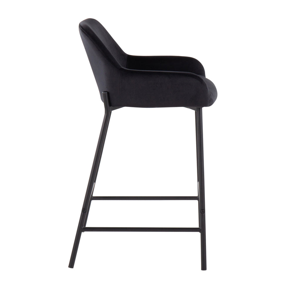 Daniella Industrial Fixed-Height Counter Stool in Black Metal and Black Velvet By LumiSource - Set of 2 | Counter Stools | Modishstore - 8