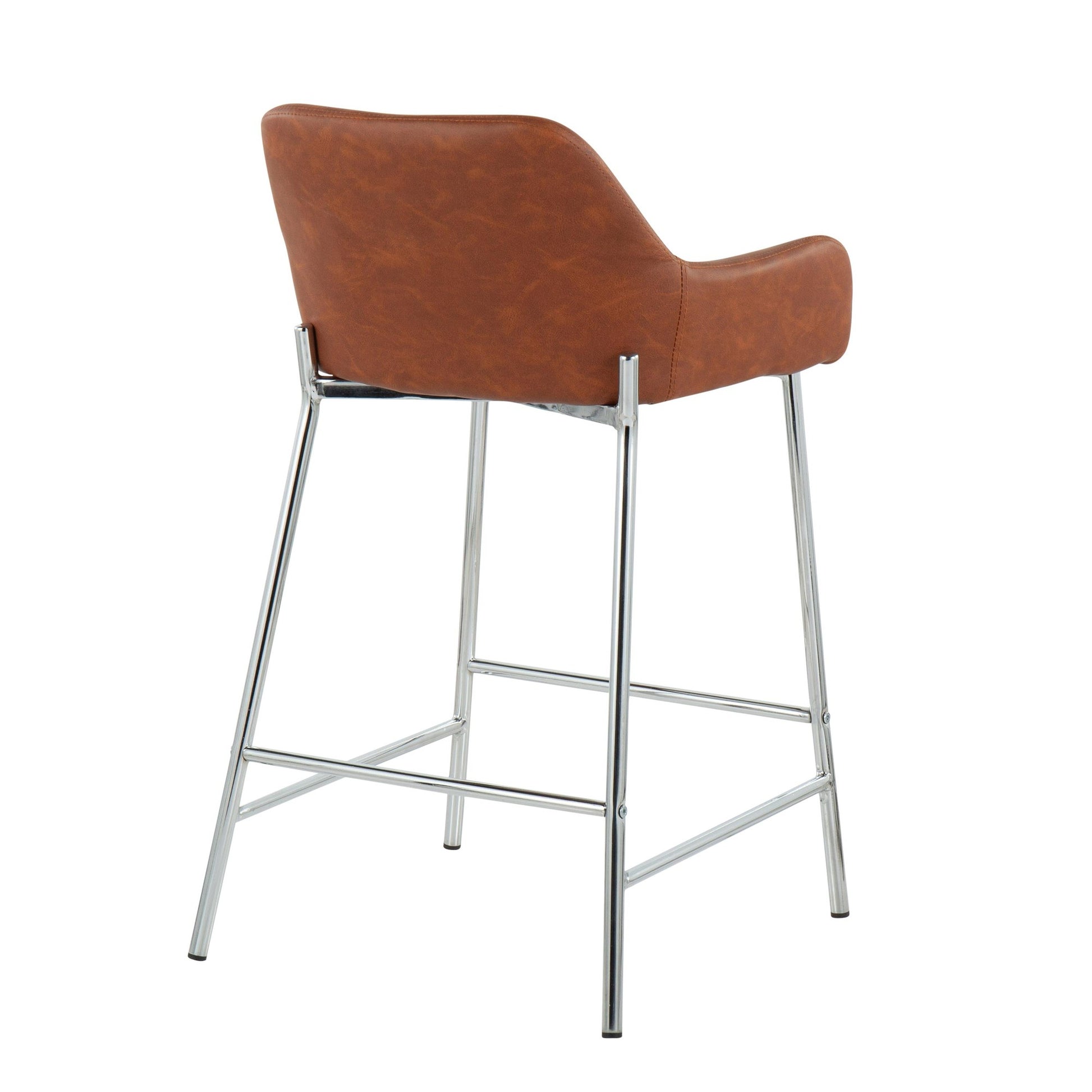 Daniella Contemporary Fixed-Height Counter Stool in Chrome Metal and Camel Faux Leather By LumiSource - Set of 2 | Counter Stools | Modishstore - 9