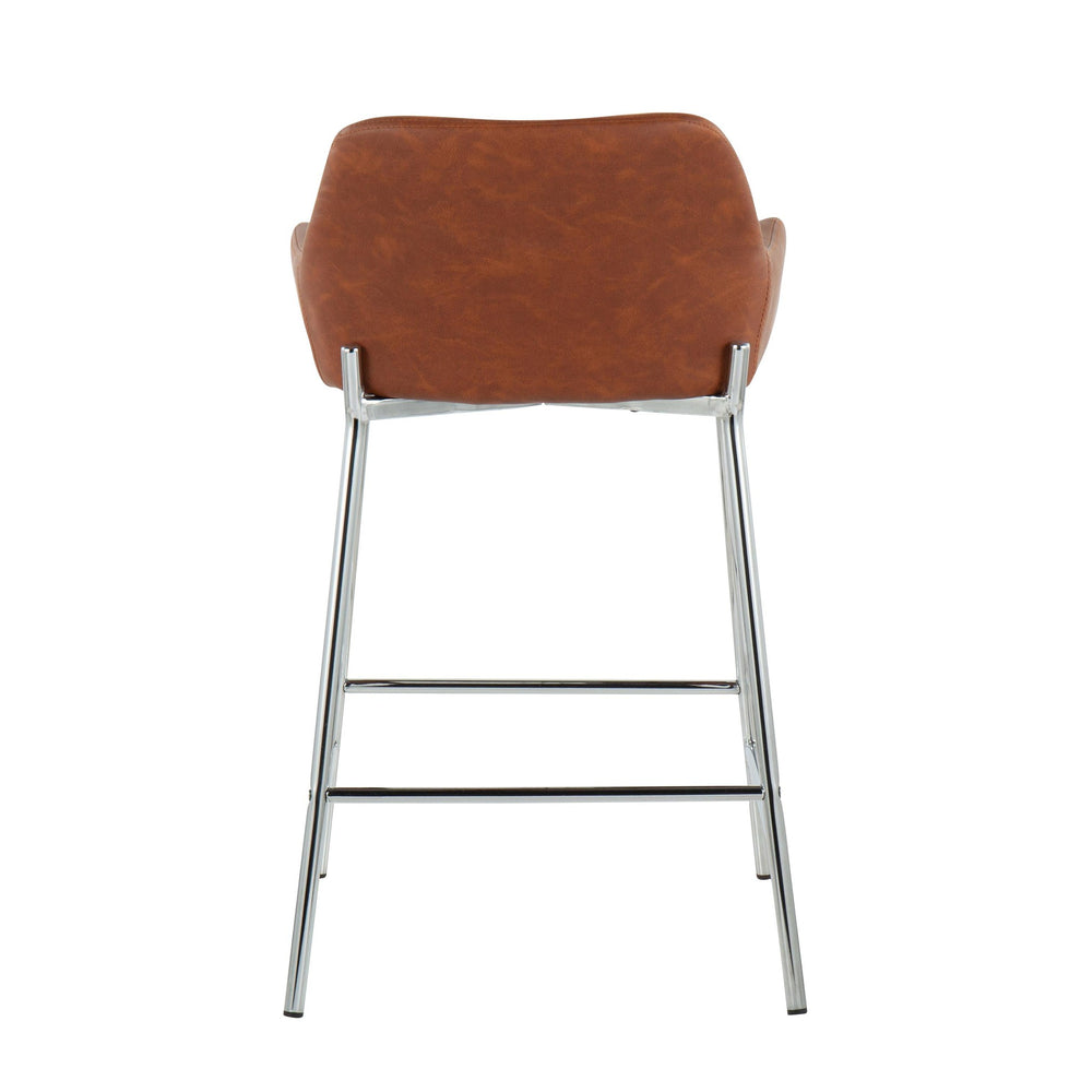Daniella Contemporary Fixed-Height Counter Stool in Chrome Metal and Camel Faux Leather By LumiSource - Set of 2 | Counter Stools | Modishstore - 10