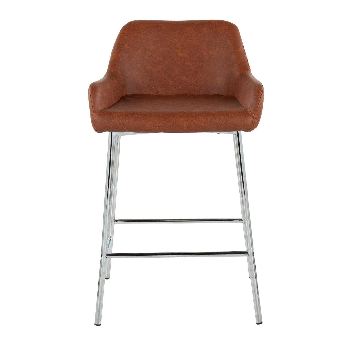 Daniella Contemporary Fixed-Height Counter Stool in Chrome Metal and Camel Faux Leather By LumiSource - Set of 2 | Counter Stools | Modishstore - 2