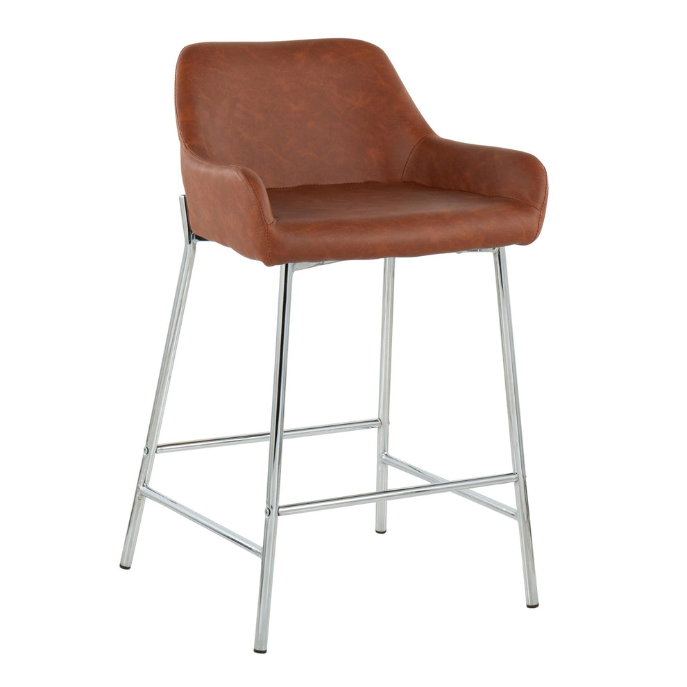Daniella Contemporary Fixed-Height Counter Stool in Chrome Metal and Camel Faux Leather By LumiSource - Set of 2 | Counter Stools | Modishstore - 7