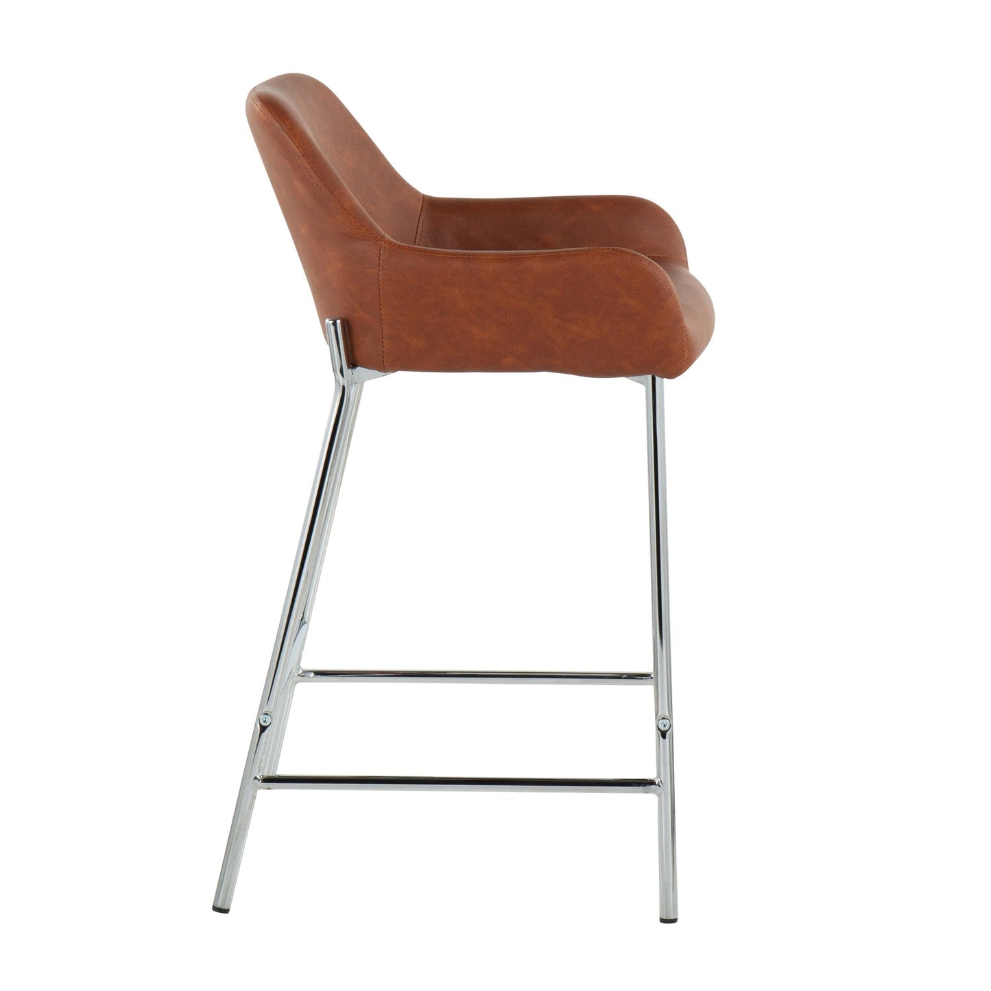 Daniella Contemporary Fixed-Height Counter Stool in Chrome Metal and Camel Faux Leather By LumiSource - Set of 2 | Counter Stools | Modishstore - 8