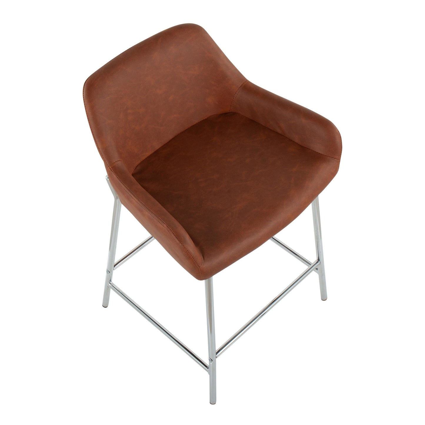 Daniella Contemporary Fixed-Height Counter Stool in Chrome Metal and Camel Faux Leather By LumiSource - Set of 2 | Counter Stools | Modishstore - 3