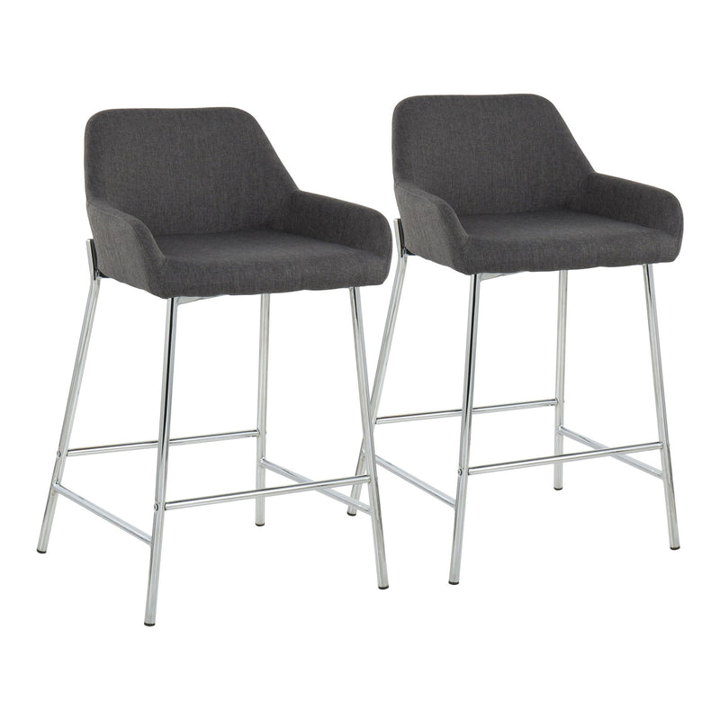 Daniella Contemporary Fixed-Height Counter Stool in Chrome Metal and Charcoal Fabric By LumiSource - Set of 2 | Counter Stools | Modishstore