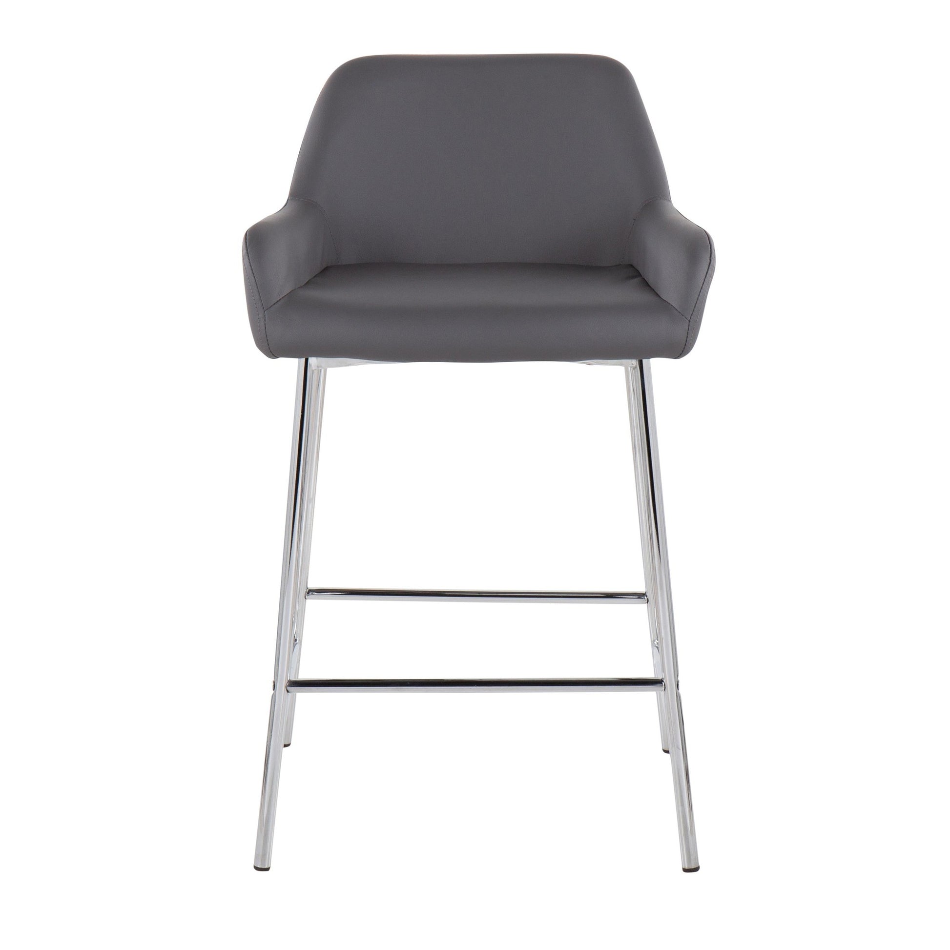 Daniella Contemporary Fixed-Height Counter Stool in Chrome Metal and Camel Faux Leather By LumiSource - Set of 2 | Counter Stools | Modishstore - 12