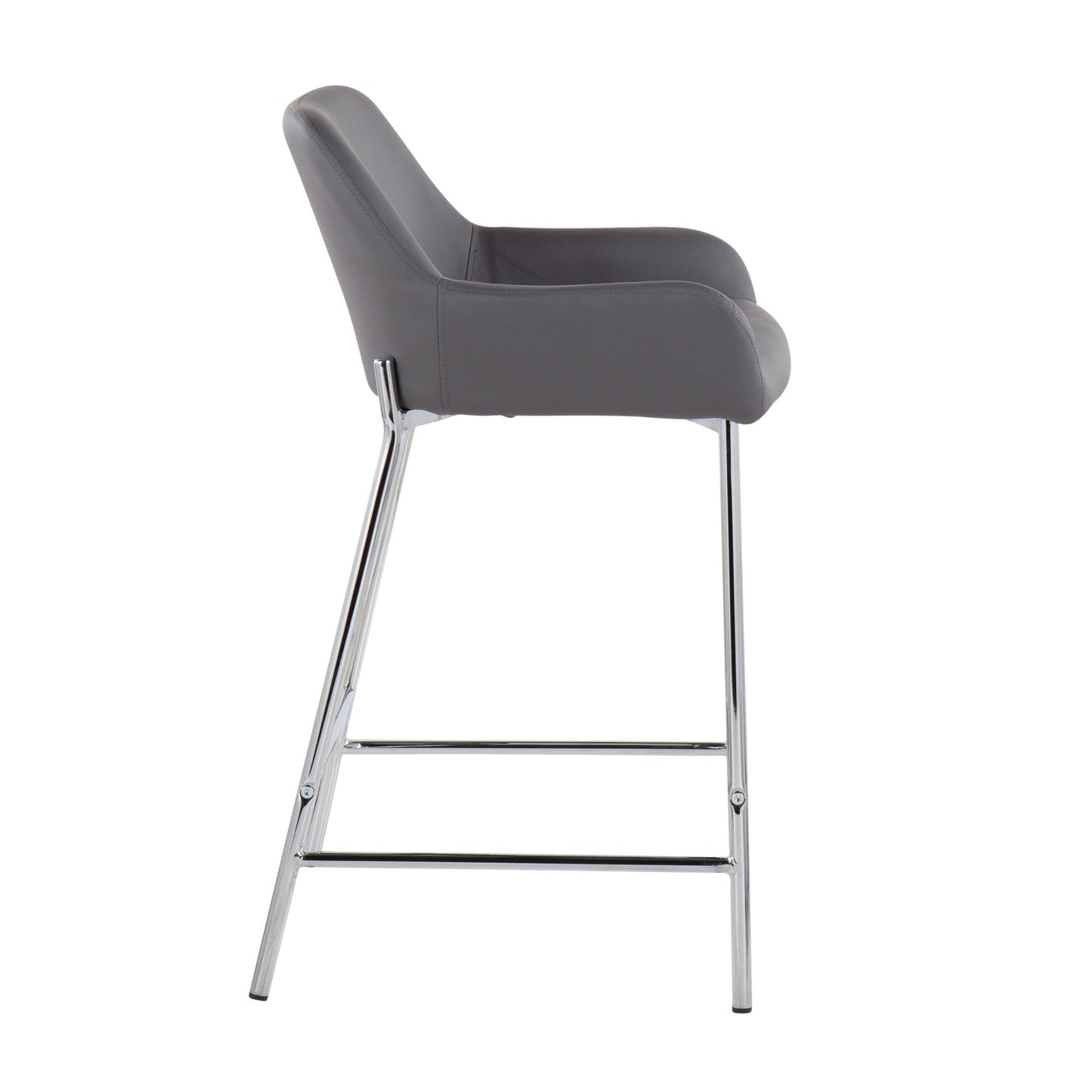 Daniella Contemporary Fixed-Height Counter Stool in Chrome Metal and Camel Faux Leather By LumiSource - Set of 2 | Counter Stools | Modishstore - 18