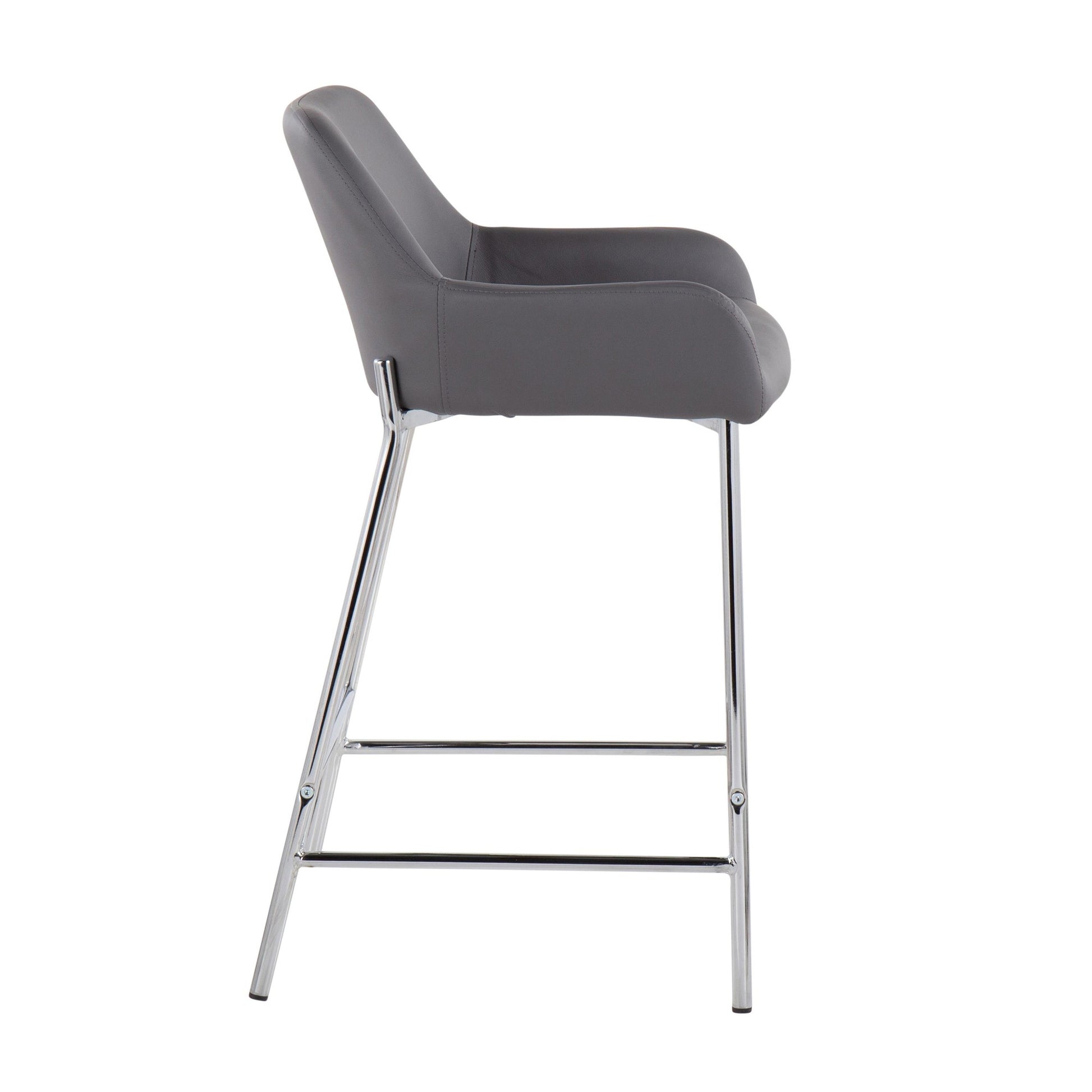 Daniella Contemporary Fixed-Height Counter Stool in Chrome Metal and Camel Faux Leather By LumiSource - Set of 2 | Counter Stools | Modishstore - 18