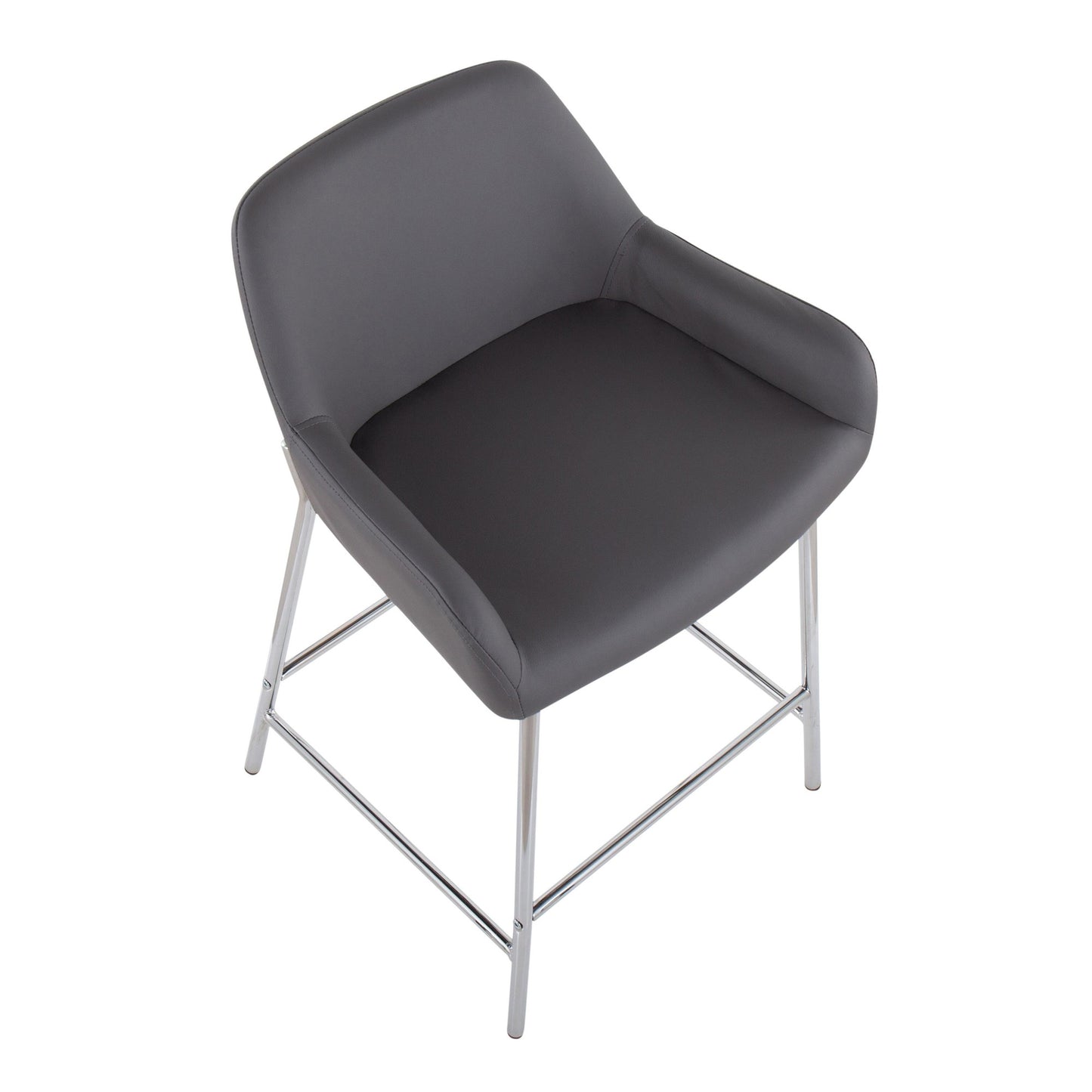 Daniella Contemporary Fixed-Height Counter Stool in Chrome Metal and Camel Faux Leather By LumiSource - Set of 2 | Counter Stools | Modishstore - 13