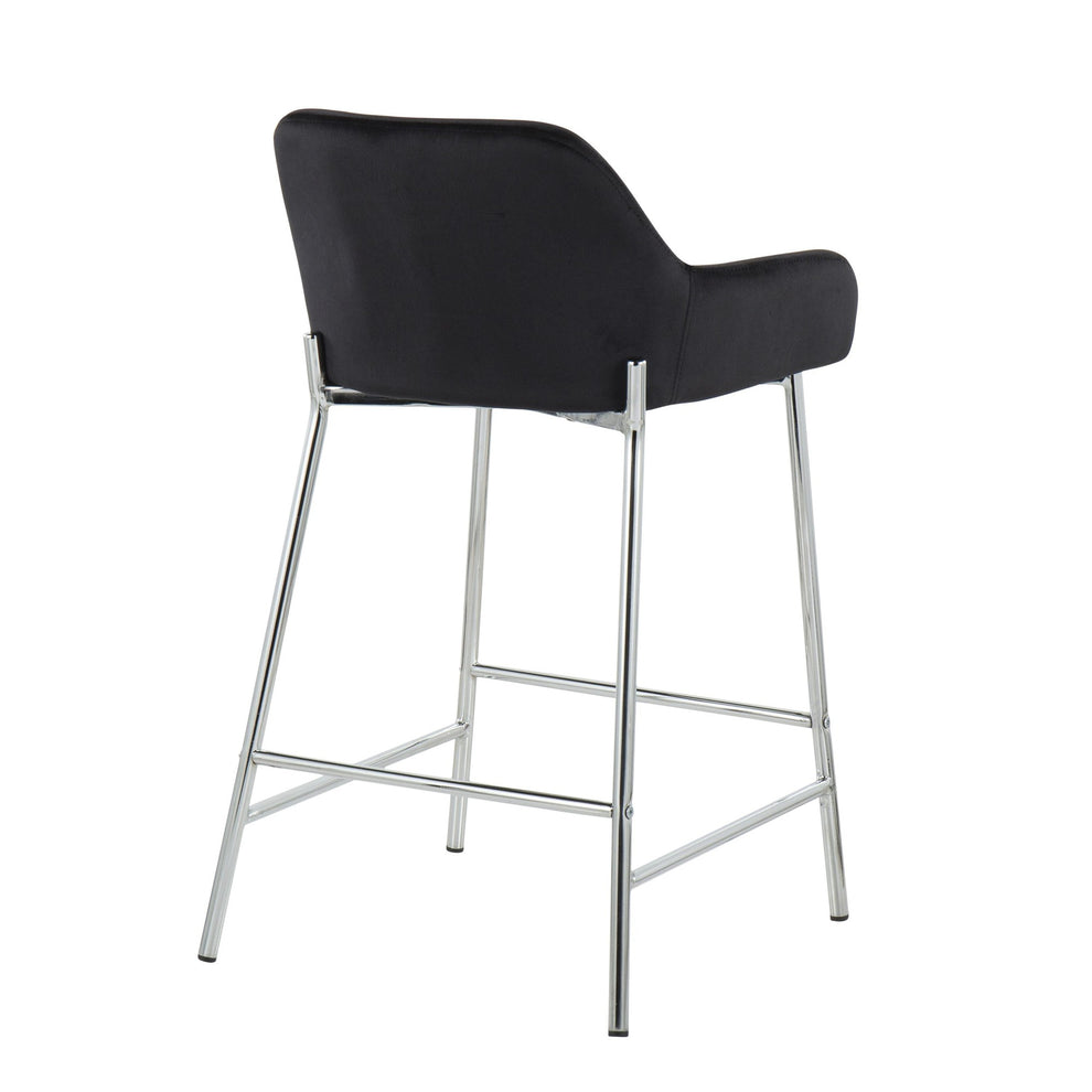 Daniella Contemporary Fixed-Height Counter Stool in Chrome Metal and Black Velvet By LumiSource - Set of 2 | Counter Stools | Modishstore - 9