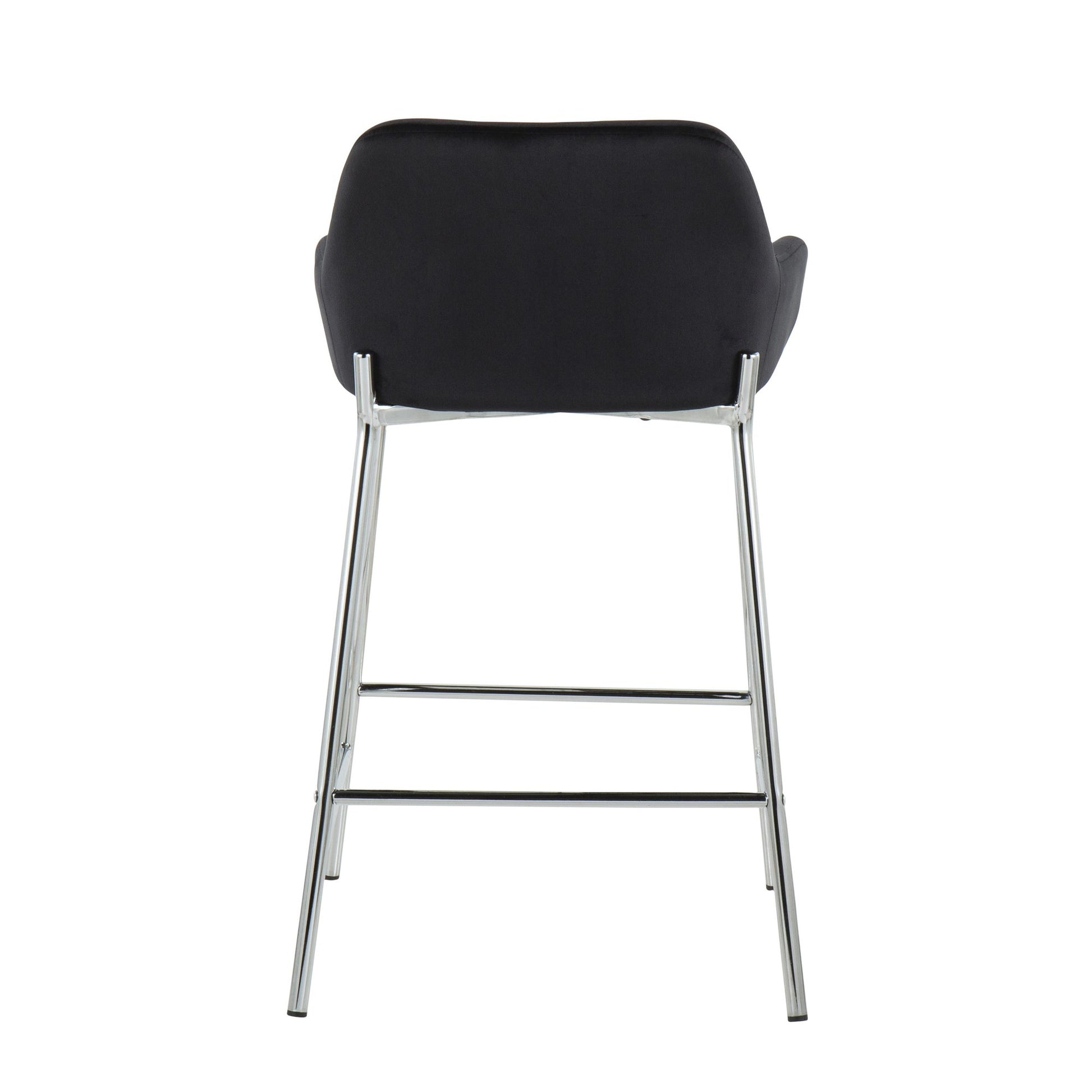 Daniella Contemporary Fixed-Height Counter Stool in Chrome Metal and Black Velvet By LumiSource - Set of 2 | Counter Stools | Modishstore - 10