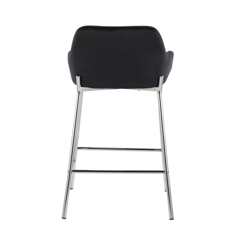 Daniella Contemporary Fixed-Height Counter Stool in Chrome Metal and Black Velvet By LumiSource - Set of 2 | Counter Stools | Modishstore - 10