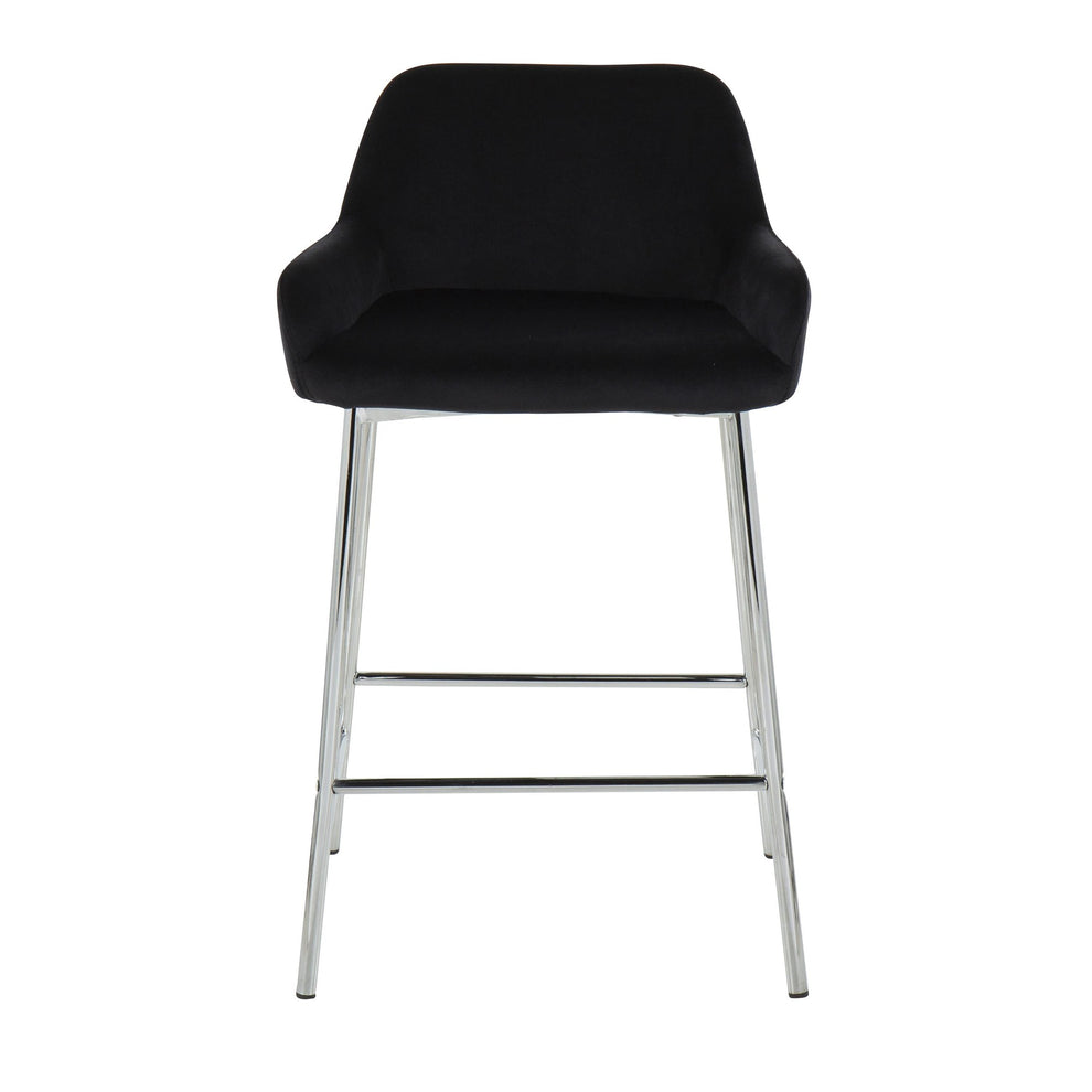 Daniella Contemporary Fixed-Height Counter Stool in Chrome Metal and Black Velvet By LumiSource - Set of 2 | Counter Stools | Modishstore - 2