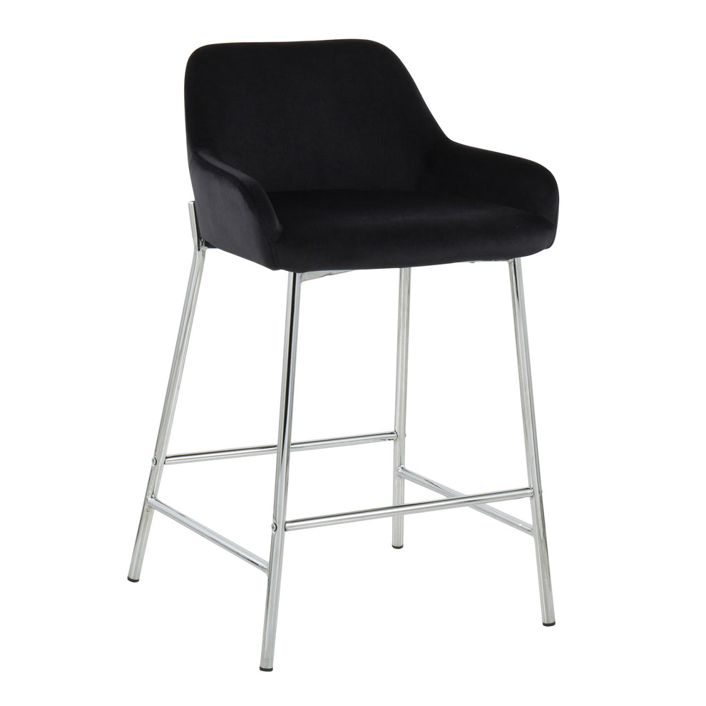 Daniella Contemporary Fixed-Height Counter Stool in Chrome Metal and Black Velvet By LumiSource - Set of 2 | Counter Stools | Modishstore - 7