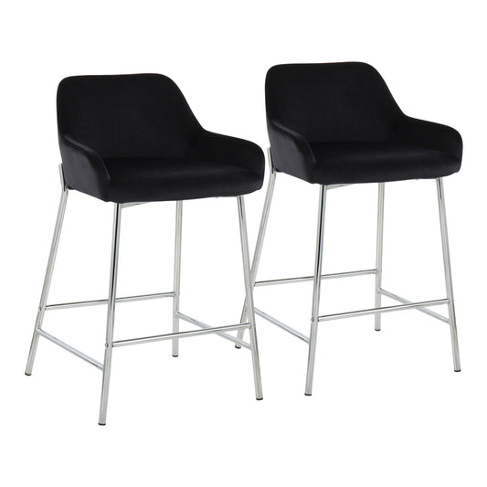 Daniella Contemporary Fixed-Height Counter Stool in Chrome Metal and Black Velvet By LumiSource - Set of 2 | Counter Stools | Modishstore