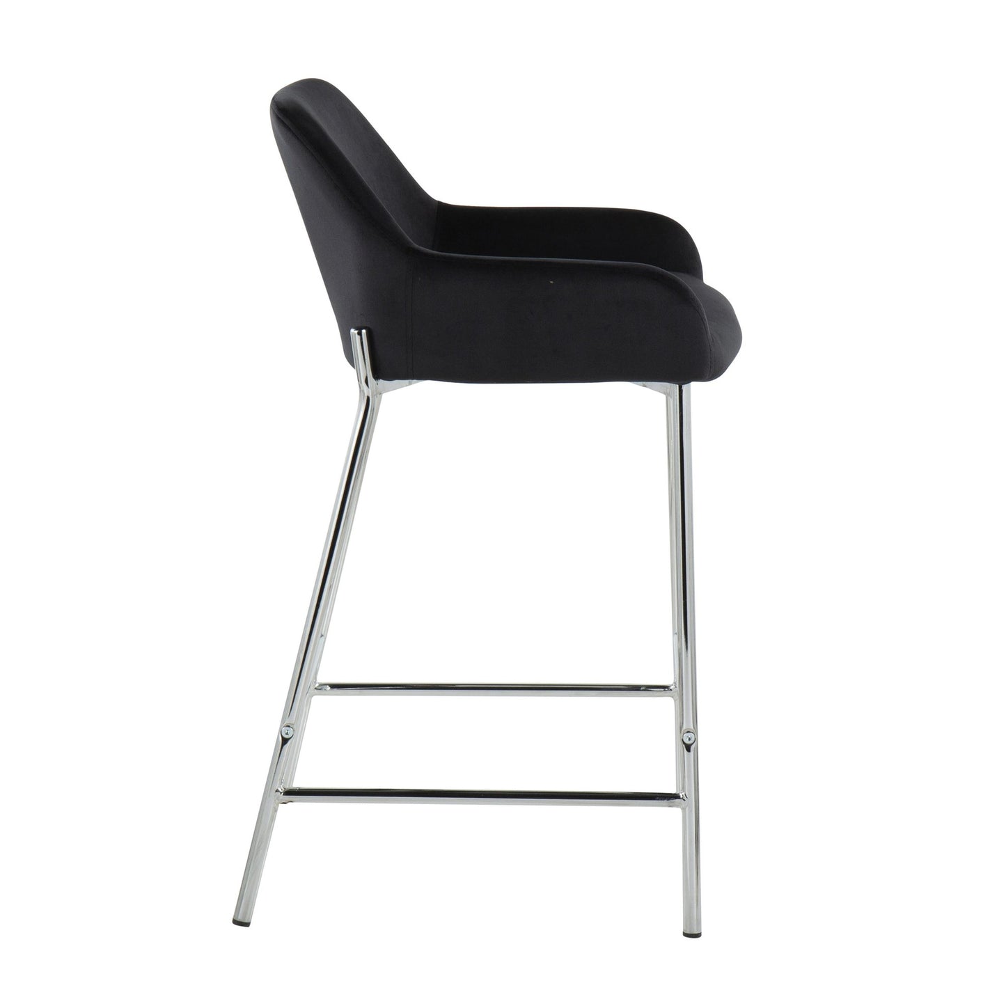 Daniella Contemporary Fixed-Height Counter Stool in Chrome Metal and Black Velvet By LumiSource - Set of 2 | Counter Stools | Modishstore - 8