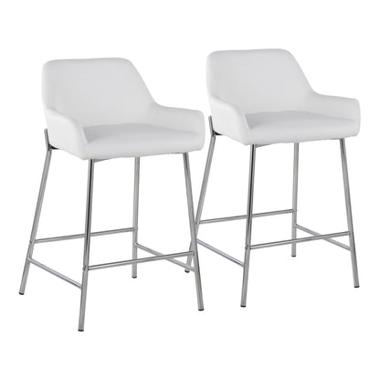 Daniella Contemporary Fixed-Height Counter Stool in Chrome Metal and Camel Faux Leather By LumiSource - Set of 2 | Counter Stools | Modishstore - 21