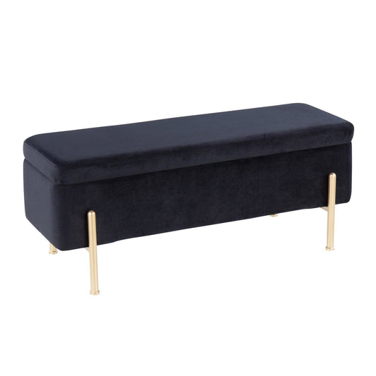 Daniella Contemporary/Glam Storage Bench in Gold Steel and Black Velvet By LumiSource | Benches | Modishstore
