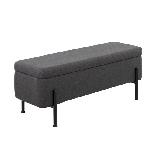 Daniella Contemporary Storage Bench in Black Steel and Charcoal Fabric By LumiSource | Benches | Modishstore