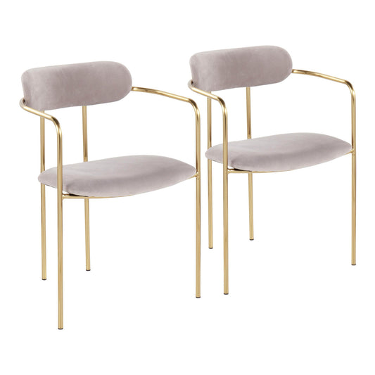 Demi Contemporary Chair in Gold Metal and Silver Velvet By LumiSource - Set of 2 | Dining Chairs | Modishstore