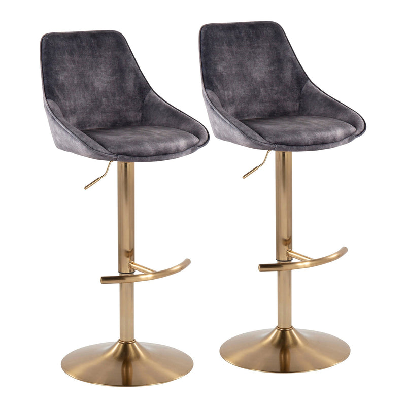 Diana Contemporary Adjustable Bar Stool in Gold Steel with Rounded T Footrest and Blue Velvet By LumiSource - Set of 2 | Bar Stools | Modishstore - 8