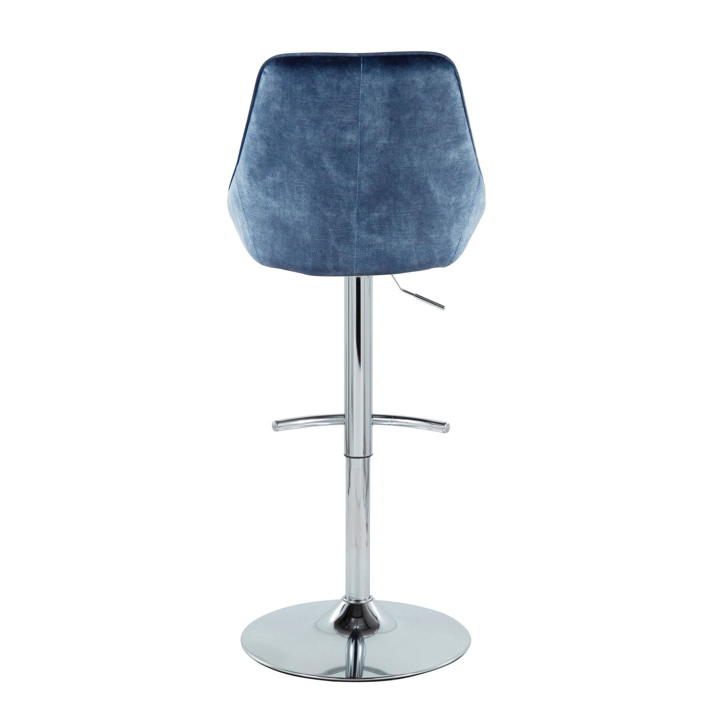 Diana Contemporary Adjustable Bar Stool in Chrome with Rounded T Footrest and Blue Velvet By LumiSource - Set of 2 | Bar Stools | Modishstore - 7