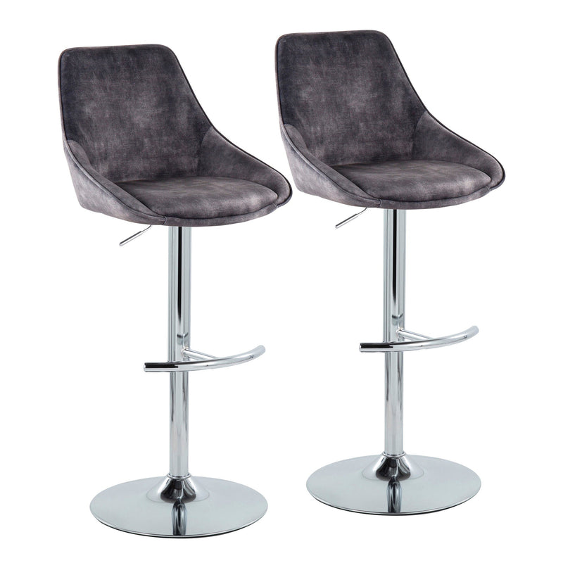 Diana Contemporary Adjustable Bar Stool in Chrome with Rounded T Footrest and Blue Velvet By LumiSource - Set of 2 | Bar Stools | Modishstore - 8