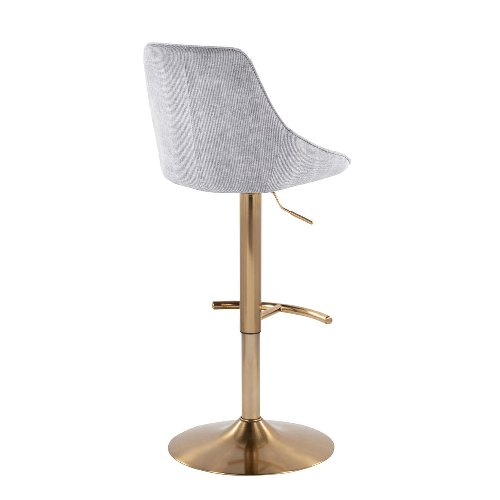 Diana Contemporary Adjustable Bar Stool in Gold Steel with Rounded T Footrest and Blue Corduroy By LumiSource - Set of 2 | Bar Stools | Modishstore - 13