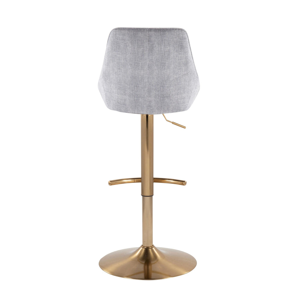 Diana Contemporary Adjustable Bar Stool in Gold Steel with Rounded T Footrest and Blue Corduroy By LumiSource - Set of 2 | Bar Stools | Modishstore - 14