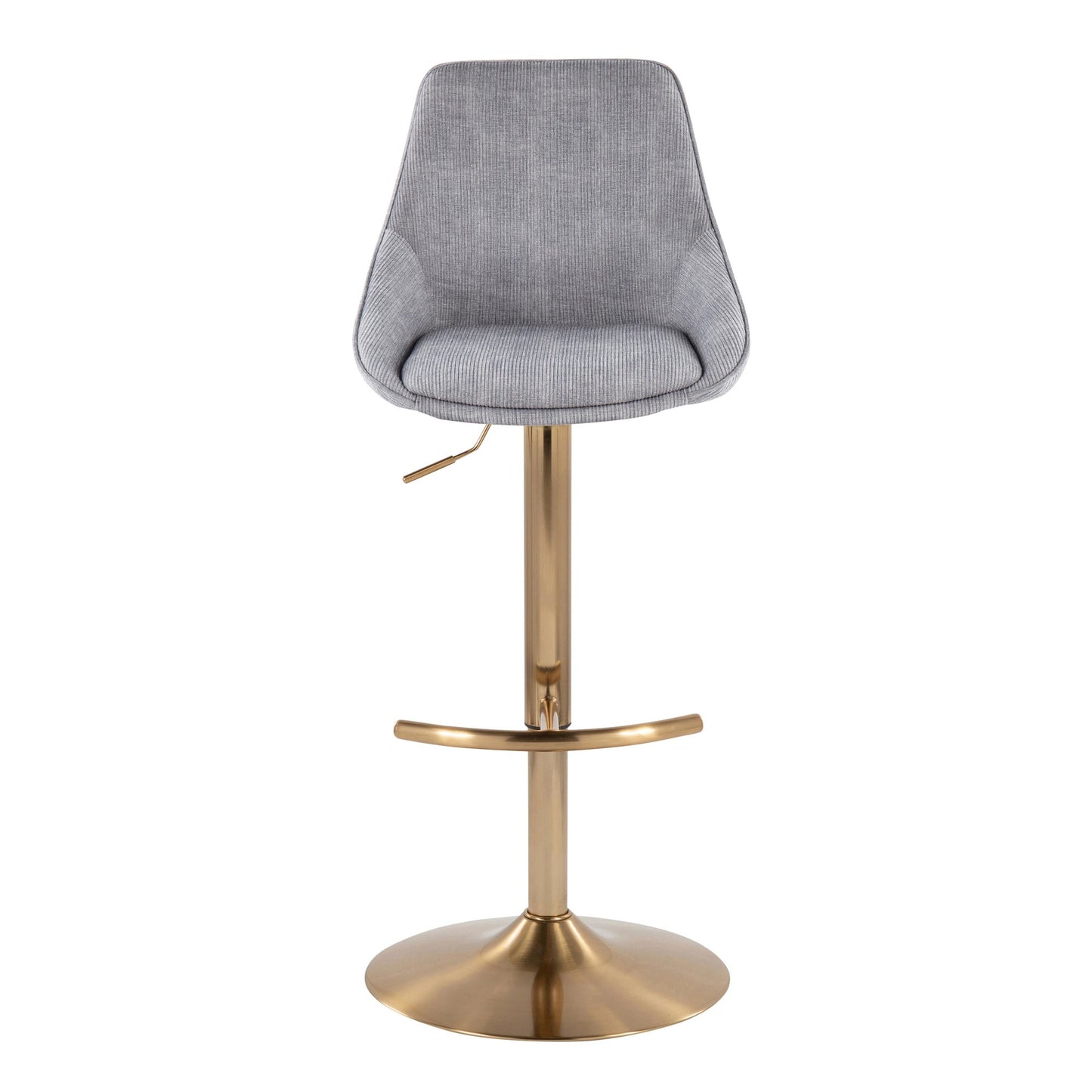 Diana Contemporary Adjustable Bar Stool in Gold Steel with Rounded T Footrest and Blue Corduroy By LumiSource - Set of 2 | Bar Stools | Modishstore - 9