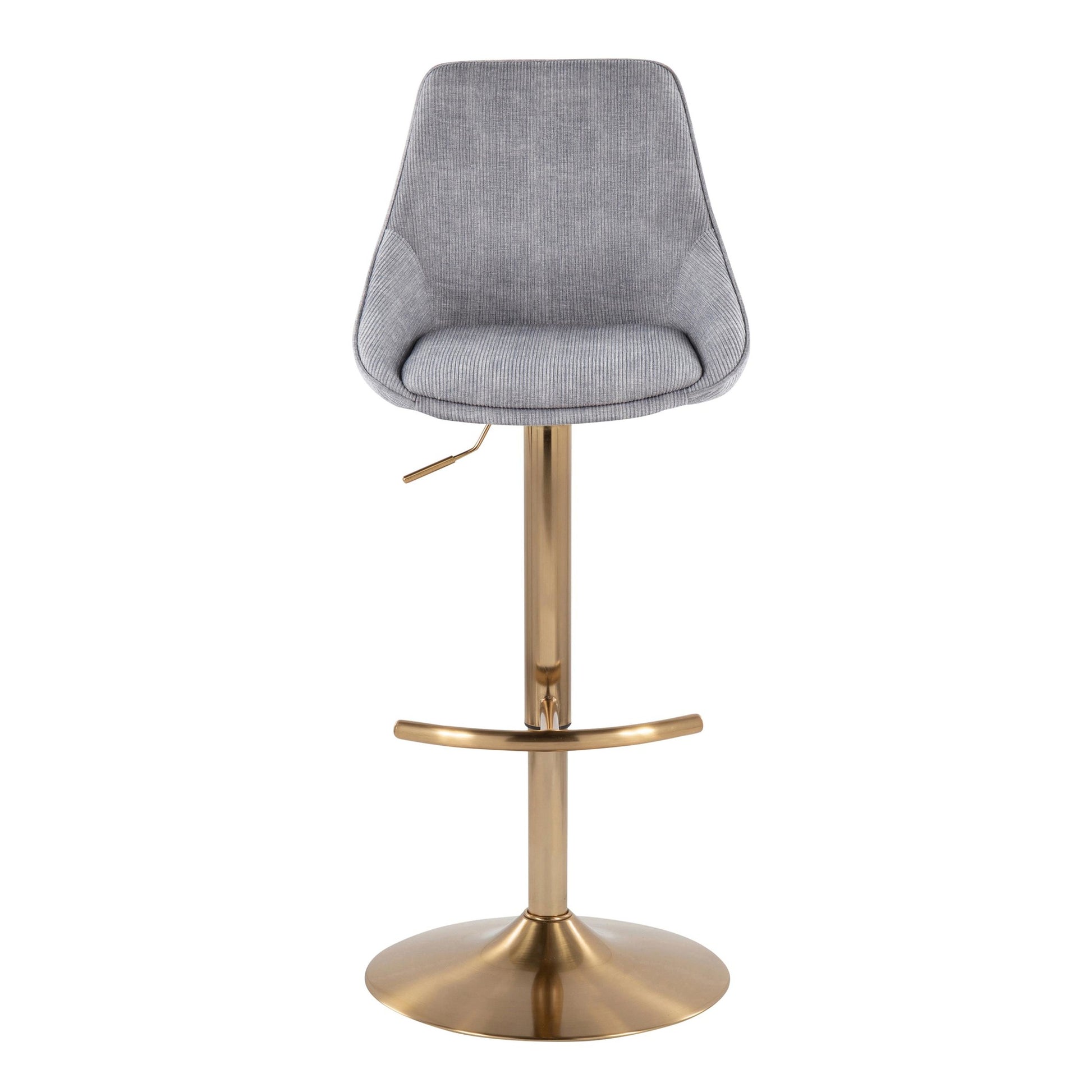 Diana Contemporary Adjustable Bar Stool in Gold Steel with Rounded T Footrest and Blue Corduroy By LumiSource - Set of 2 | Bar Stools | Modishstore - 9