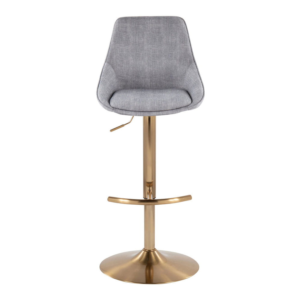 Diana Contemporary Adjustable Bar Stool in Gold Steel with Rounded T Footrest and Blue Corduroy By LumiSource - Set of 2 | Bar Stools | Modishstore - 9