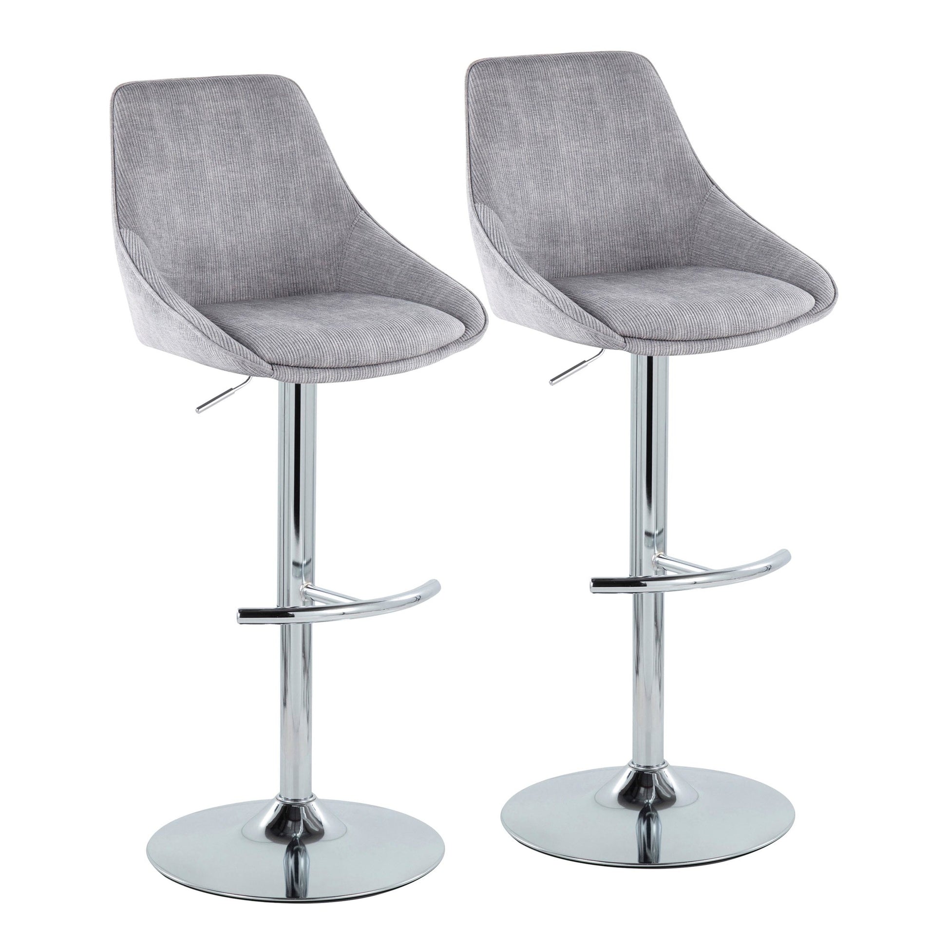 Diana Contemporary Adjustable Bar Stool in Chrome with Rounded T Footrest and Blue Corduroy By LumiSource - Set of 2 | Bar Stools | Modishstore - 8