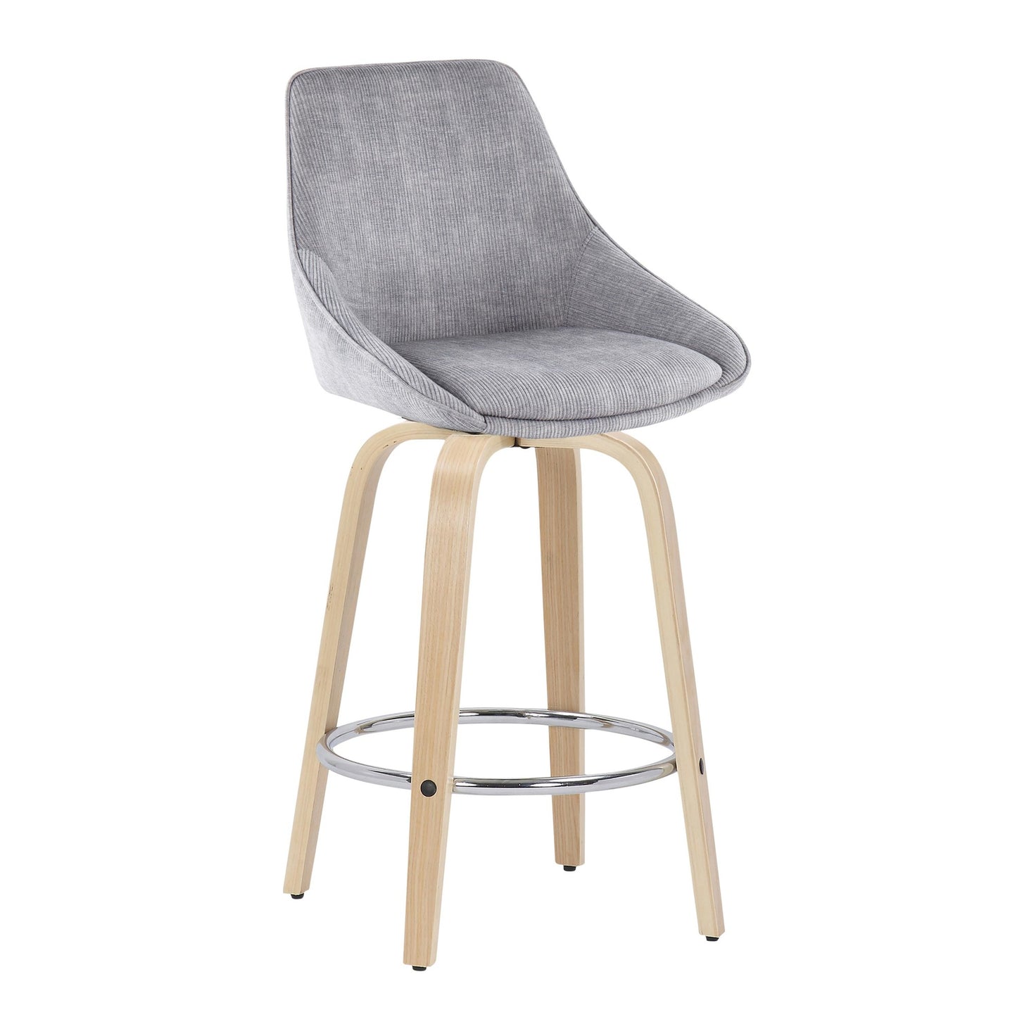 Diana Contemporary Fixed-Height Counter Stool with Natural Wood Legs and Round Chrome Footrest with Blue Corduroy Fabric By LumiSource - Set of 2 | Counter Stools | Modishstore - 11