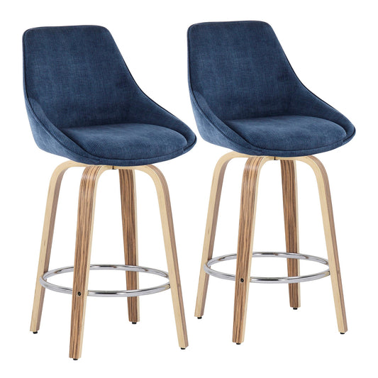 Diana Fixed Height Counter Stool - Set of 2 Blue By LumiSource | Counter Stools | Modishstore