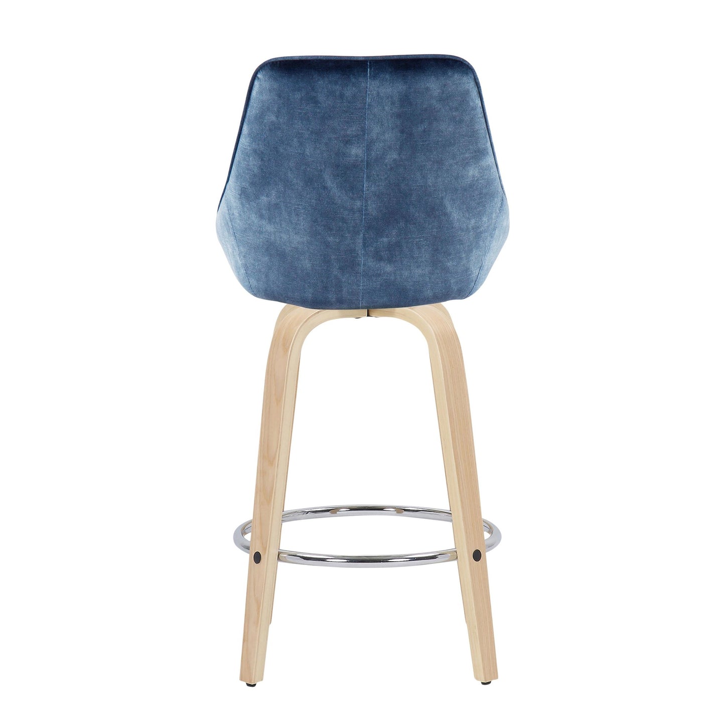 Diana Contemporary Fixed-Height Counter Stool with Natural Wood Legs and Round Chrome Footrest with Blue Velvet Fabric By LumiSource - Set of 2 | Counter Stools | Modishstore - 7