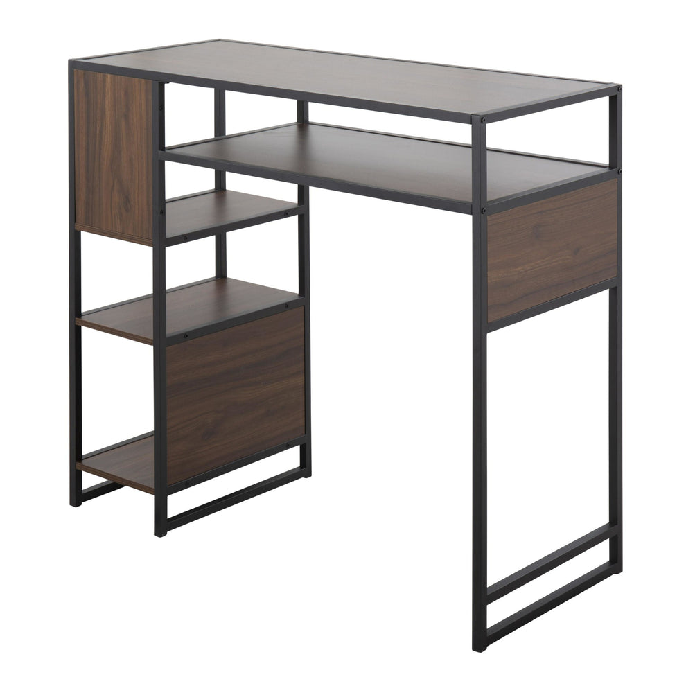 Display Farmhouse Bar Height Table with Storage Space in Black Metal and Walnut Wood By LumiSource | Bar Tables | Modishstore - 5
