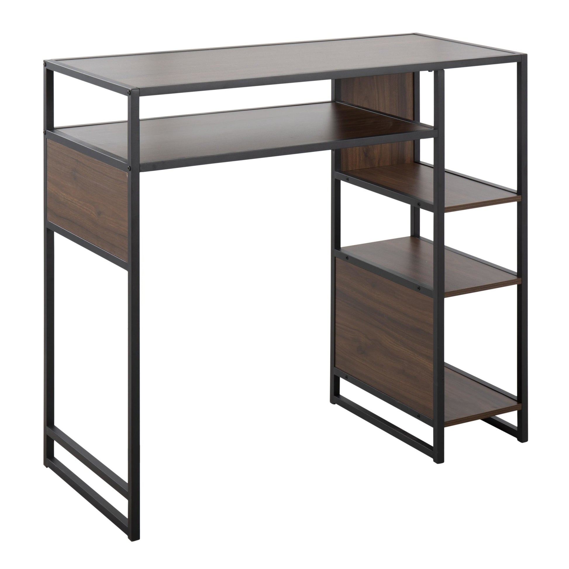 Display Farmhouse Bar Height Table with Storage Space in Black Metal and Walnut Wood By LumiSource | Bar Tables | Modishstore